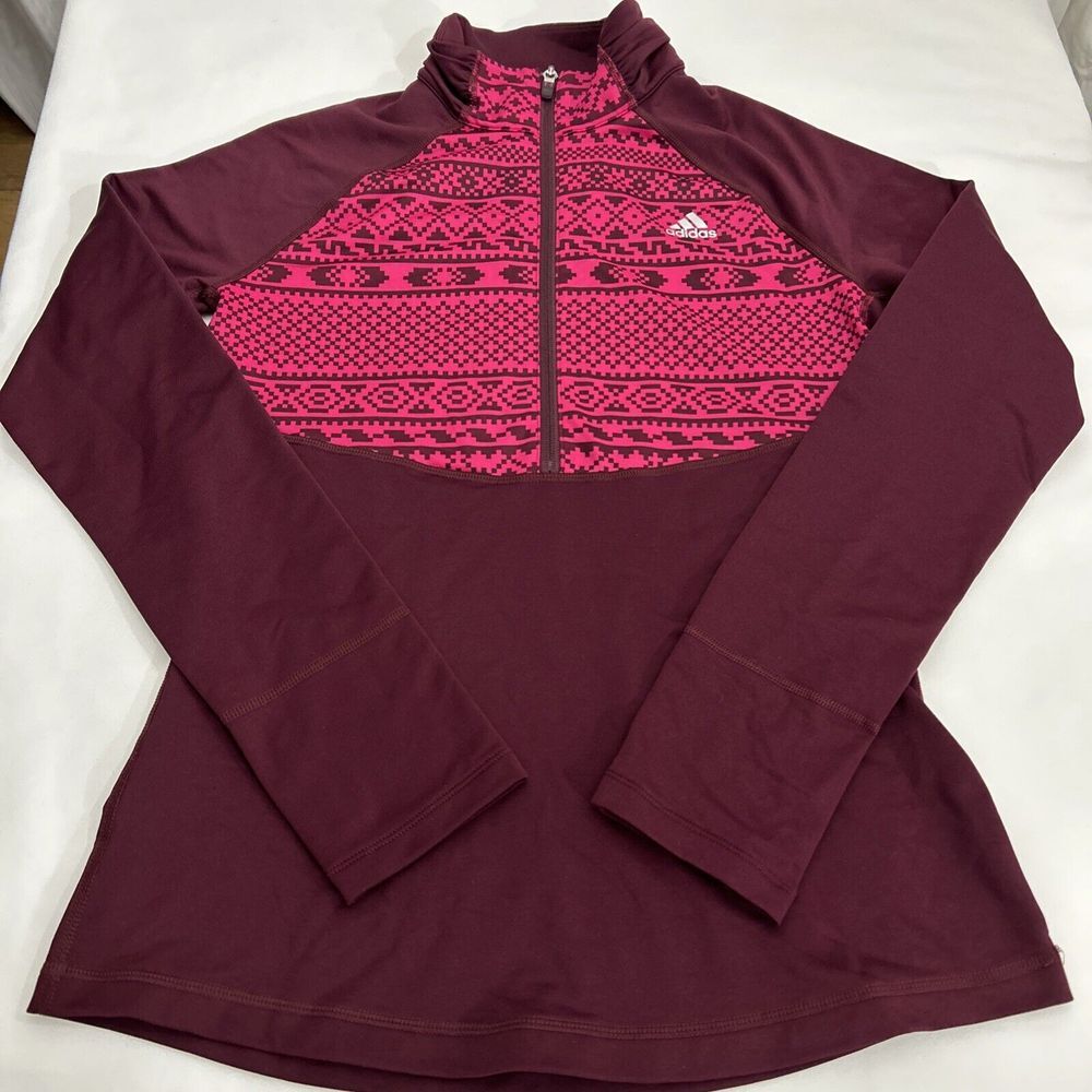 Adidas Women M Quarter‎ Zip Pullover Climawarm Aztec Print 58940